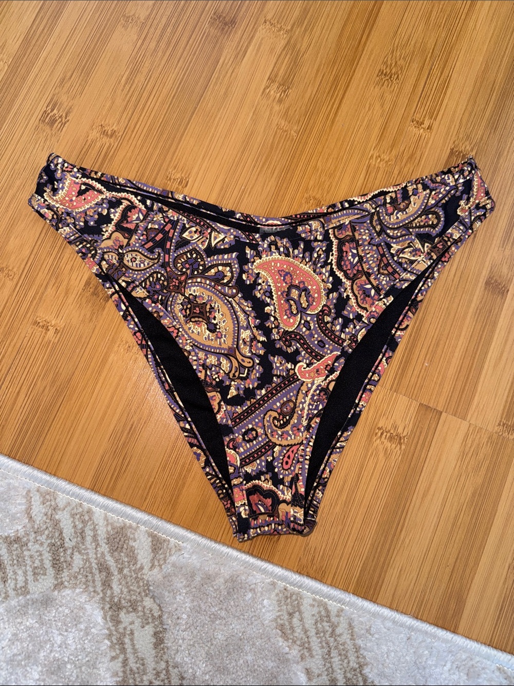 Montce Paisley Print Bikini Bottom - Black with Pink & Gold Accents